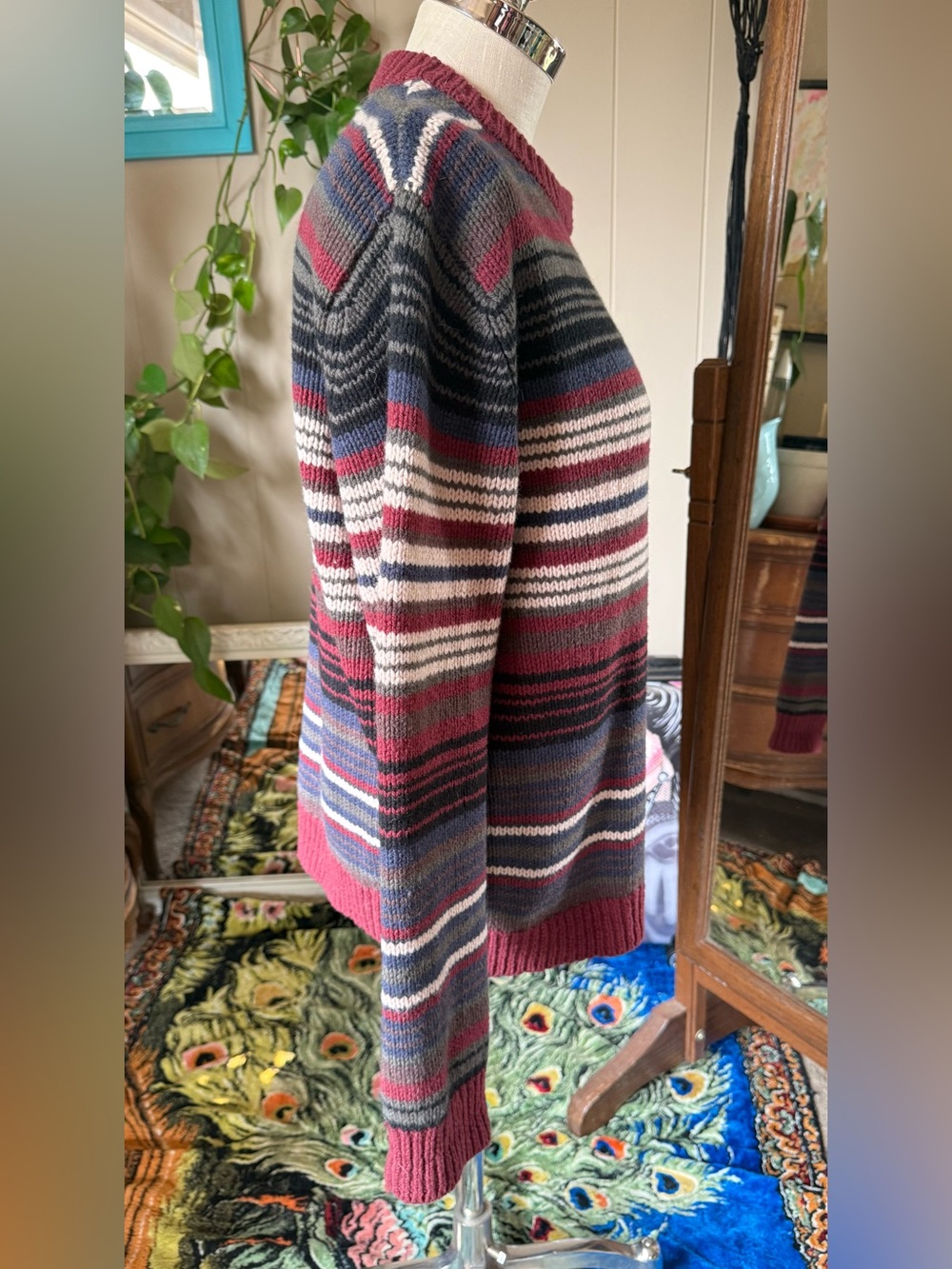 L.L. Bean 100% Lambs Wool Men's Multicolor Striped Sweater Size L - Picture 4 of 8